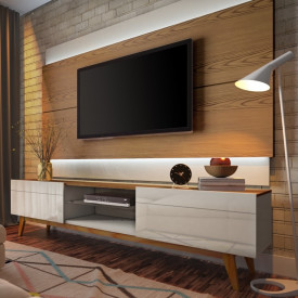 Rack Com Painel Imcal Classic 1.8 Freijó com Off White LED  2 Gavetas - 11875 - 73677 - LED