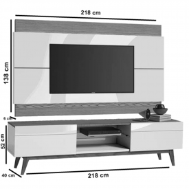 Rack com Painel Imcal Classic 2.2 Off White com Freijó 2 Gavetas - 10875 - 73775