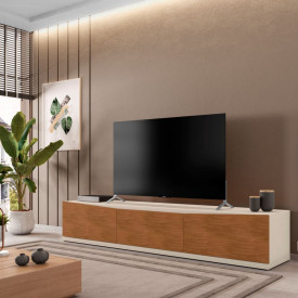 Rack Eros 2.2 Off White/Cedro 3 Gavetas Casa D Móveis Sala