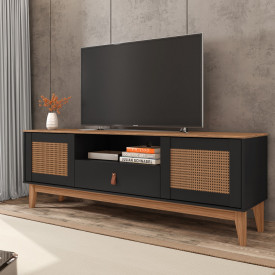 Rack Esmeralda 2 Portas Preto Noce Casa D Móveis Sala