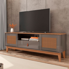 Rack Esmeralda 2 Portas Cinza Perola Noce Casa D Móveis Sala