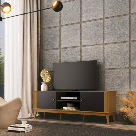 Rack Legacy 1.6 Cedro Natural Preto 777176 EDN Móveis