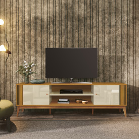 Rack Legacy 2.0 Off White Cedro Natural 776162 EDN Móveis