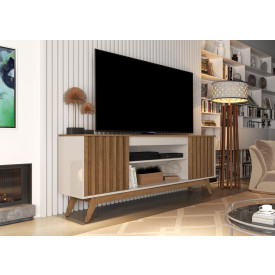 Rack Malibu Wood Ripado Off White Freijo 2 Potas Giga Moveis