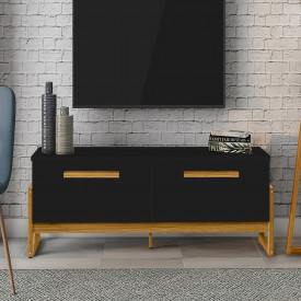 Rack Mercúrio 1.87 Tebarrot Preto Amêndoa 2 Portas TV 75