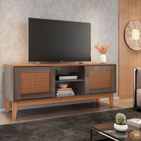 Rack Safira 2 Portas Cinza Perola Noce Casa D Móveis Sala