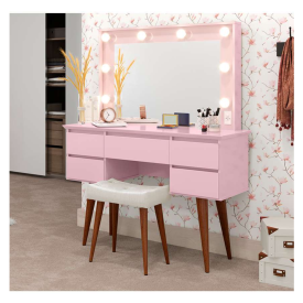 Penteadeira Camarim Strass Rosa com Banqueta e Espelho Patrimar