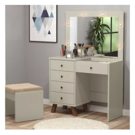 Penteadeira Camarim Mel Off White com LED Quarto Patrimar