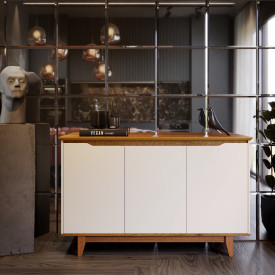 Aparador Buffet  3 Portas Flow Ej Móveis Off White Freijo Sala