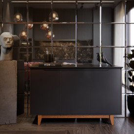 Aparador Buffet  3 Portas Flow Ej Móveis 51520 Preto Sala