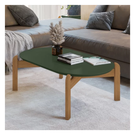 Mesa de Centro Lizz Oblonga Verde Oliva Cedro Casa D Moveis