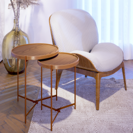 Conjunto Mesa Lateral Aqua Imcal Freijo Cobre Redonda Sala