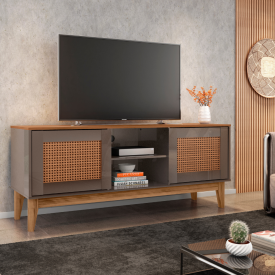 Rack Safira 2 Portas Cinza Perola Cedro Casa D Móveis Sala