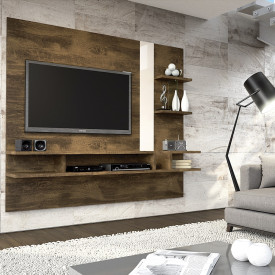 Painel Cross TV de 50 com Divisórias em Vidro Canela/Off White Lukaliam Sala de Estar