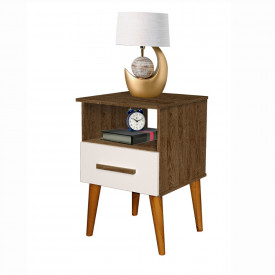 Mesa de Cabeceira Perola 1 Gaveta Canela/Off White Romar Móveis Quarto