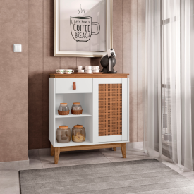 Aparador Café Rubi 1G Branco/Cedro Casa D Móveis Sala