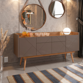 Buffet Veneza 2 Gaveta Cinza Perola Cedro CasaD Móveis Sala FORA DE LINHA