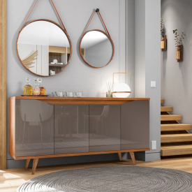 Buffet Balcão Grace 4 Portas Cedro Cinza Perola Casa D Móveis  FORA DE LINHA