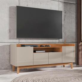 Rack Adria 4 Portas Off White  Cedro Casa D Móveis Sala FORA DE LINHA