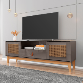 Rack Esmeralda 2 Portas Cinza Perola Cedro Casa D Móveis