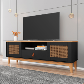 Rack Esmeralda 2 Portas Preto Cedro Casa D Móveis Sala