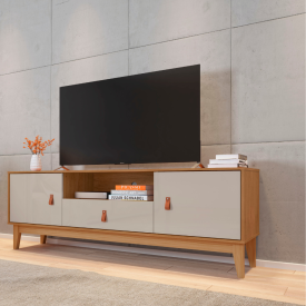 Rack Esmeralda Plus 1,60m Cedro/Off White Casa D Móveis Sala FORA DE LINHA