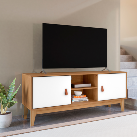 Rack Safira Plus 1,35m Cedro Branco Casa D Móveis Sala FORA DE LINHA