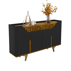 Aparador Buffet Tâmisa 4 Portas Ripado Em MDF Preto Fosco Naturalle Bechara