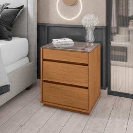 Mesa de Cabeceira Belize 3G Cedro Tampo de Vidro Casa D FORA DE LINHA