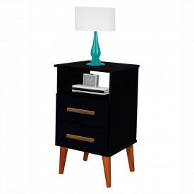 Mesa de Cabeceira Retrô Rubi Preto Romar Móveis Quarto