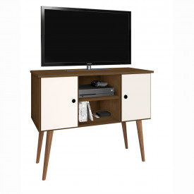 Rack Viena 0.90 Canela/Off White 2 Portas Romar Móveis Sala 