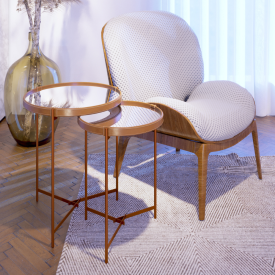 Conjunto Mesa Lateral Aqua Imcal Espelho Cobre Redonda Sala