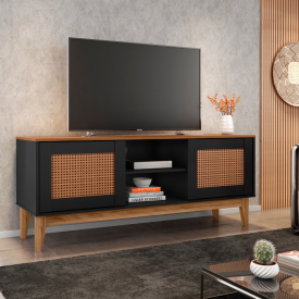 Rack Safira 2 Portas Preto Cedro Casa D Móveis Sala FORA DE LINHA