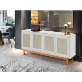 Buffet Detroit 4 Portas Deslizante Branco Pés madeira Ofertamo