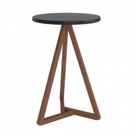 Mesa Lateral Classic Redonda Preto Amendoa Pé Madeira Sala