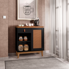 Aparador Café Rubi 1G Preto/Cedro Casa D Móveis Sala