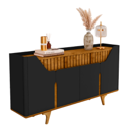 Aparador Danúbio C/4 Portas MDF Preto Fosco Naturalle Bechara