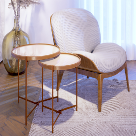 Conjunto Mesa Lateral Aqua Imcal Off White Cobre Redonda 