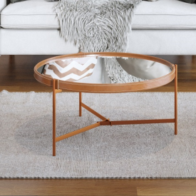 Conjunto Mesa Centro Aqua Freijo + Mesa Aqua Espelho Pés Cobre