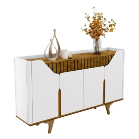 Aparador Buffet Tâmisa 4 Portas Ripado Em MDF Branco Naturalle Bechara FORA DE LINHA