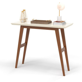 Aparador 9040 Hall sala 90cm tampo MDF 30 pés madeira Off White/Amadeirado OFERTAMO