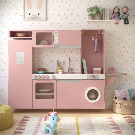 Cozinha Infantil Luli c/ Refrigerador, Fogão, Micro-ondas, Máq. Lavar/Tabua Passar Rose Ofertamo