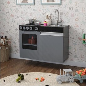 Mini Cozinha Infantil Luli Com Pia e Fogao Cinza Preto Ofertamo