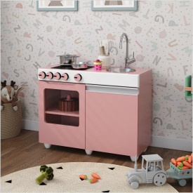 Mini Cozinha Infantil Luli Com Pia e Fogao Rosa Branco Ofertamo