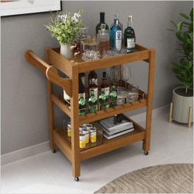 Carrinho Multiuso Server  c/ Rodízios Madeira Cor Old Ofertamo