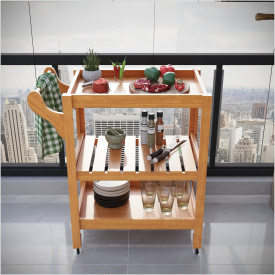 Carrinho Multiuso Server  c/ Rodízios Madeira Cor Natural Ofertamo