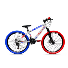 BICICLETA ARO 26 COLLI GRAU F.DISCO 21V BRANCO COM VERMELHO/AZUL 