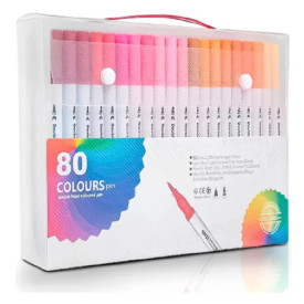 ESTOJO DE CANETAS PONTA DUPLA BRANCA 80PÇS SCB-80