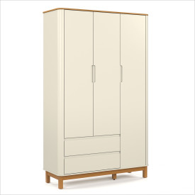 Roupeiro Flow 3 Portas c/ Gavetas 100% MDF Off White Freijó Eco Wood 71222 Matic Móveis