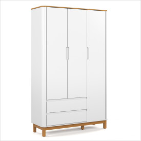 Roupeiro Flow 3 Portas c/ Gavetas 100% MDF Branco Soft Freijó Eco Wood 71221 Matic Móveis